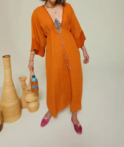 Ottod'ame Double V Long Dress In Orange