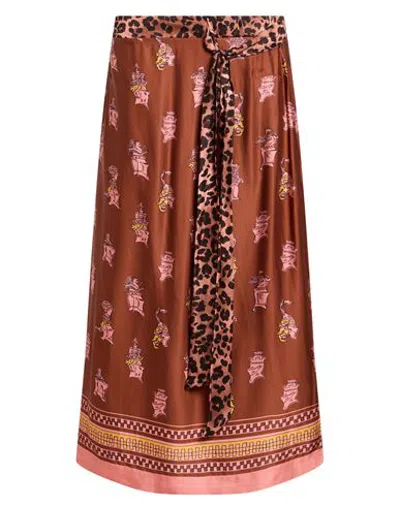 Ottod'ame Woman Midi Skirt Brown Size 6 Viscose