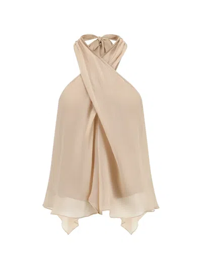 Oude Waag Halter-neck Double-layer Top In Neutral