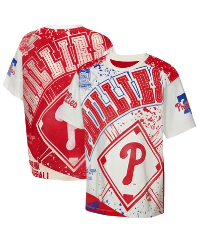 Outerstuff Kids' Big Boys And Girls Cream Philadelphia Phillies Big League Top Player Bold All-over-print T-shirt In Red