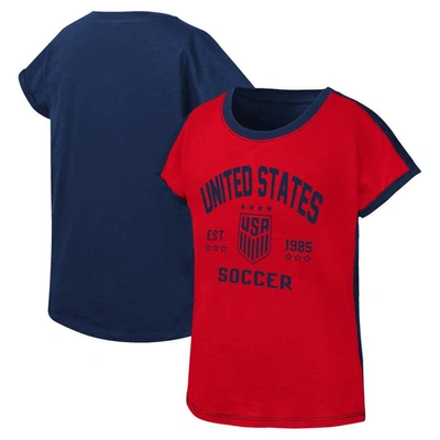 Outerstuff Kids' Girls Youth Red/navy Uswnt Half-volley T-shirt