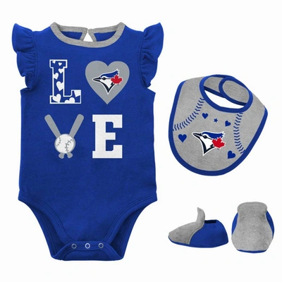 Outerstuff Babies' Newborn & Infant Royal/heather Gray Toronto Blue Jays Three-piece Love Of Baseball Bib Bodysuit & Bo