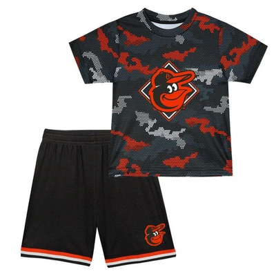 Outerstuff Kids' Toddler Fanatics Branded Black Baltimore Orioles Field Ball T-shirt & Shorts Set