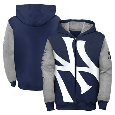 Outerstuff Kids'  Youth Fanatics Branded Navy/gray New York Yankees Postcard Full-zip Hoodie Jacket In Navy,gray