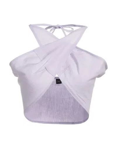 Ow Collection Woman Top Lilac Size L Viscose, Linen In Purple