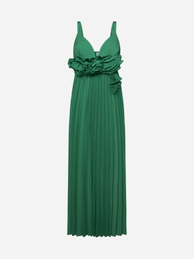 P.a.r.o.s.h Palmer Pleated Long Dress In Green