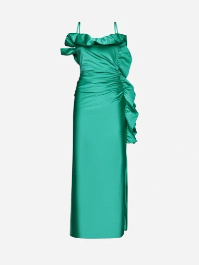 P.a.r.o.s.h Ruffled Ruched Maxi Dress In Emerald Green