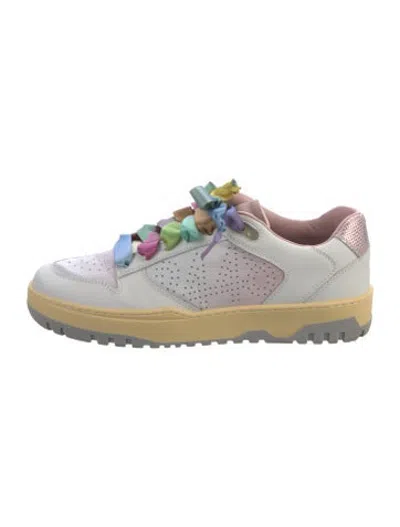 Pre-owned P448 Leather Graphic Print Sneakers In White