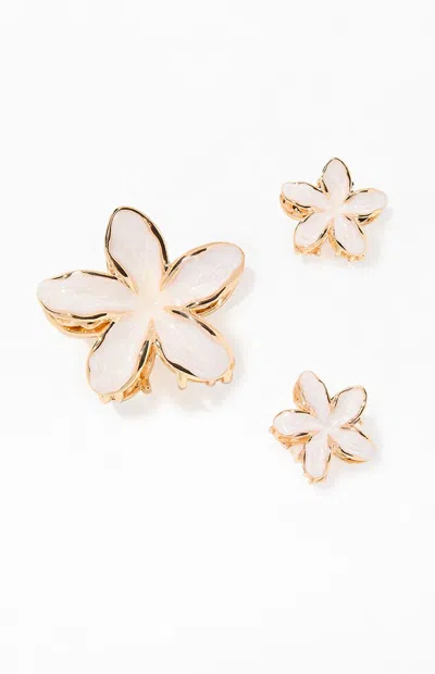 Pacsun 3 Pack Melia Floral Hair Claw Clips In White