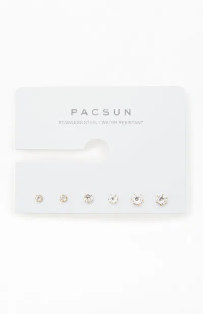 Pacsun 3 Pack Stainless Steel Rhinestone Stud Earrings In Gold