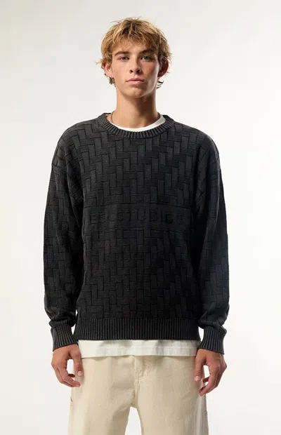 Pacsun Men's Basket Weave Acid Wash Crew Neck Sweater In Washed Black