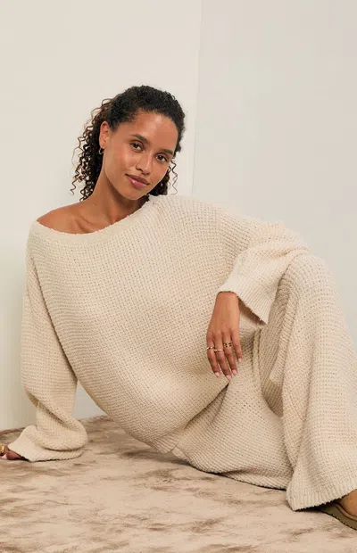 Pacsun Women's Fern Waffle Knit Boat Neck Sweater In Ivory In Neutral