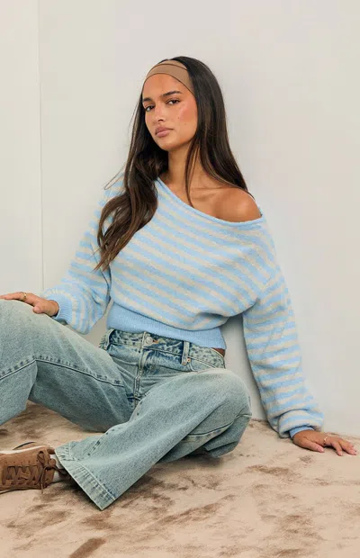 Pacsun Women's Harley Off-the-shoulder Sweater In Stripe In Blue