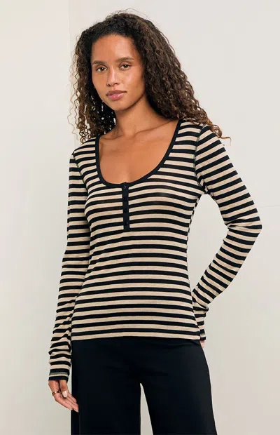 Pacsun Women's Leah Sheer Long Sleeve Henley Top In Stripe In Black