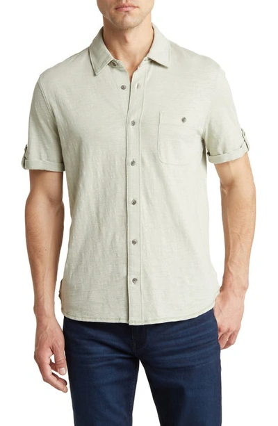 Paige Brayden Short Sleeve Cotton Jersey Button-up Shirt In Green