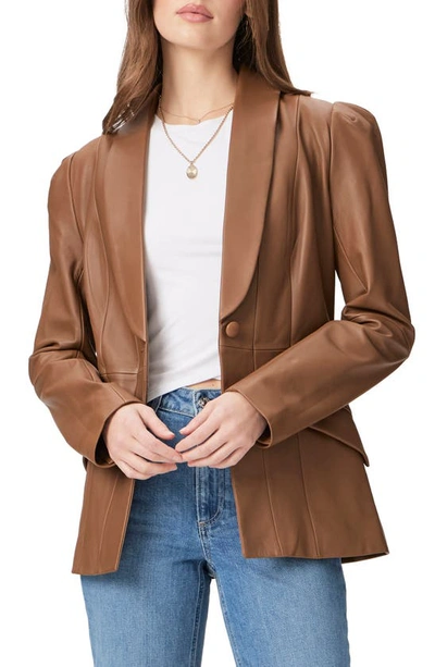 Paige Ciarra Puff Shoulder Leather Blazer In Dark Argan