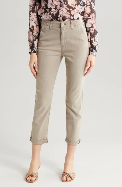 Paige Drew Cuffed Straight Leg Jeans In Vintage Moss Taupe