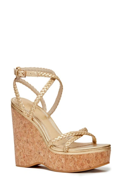 Paige Hazel Ankle Strap Platform Wedge Sandal In Gold