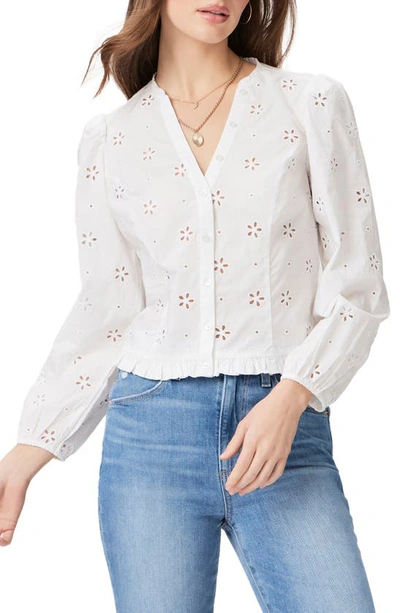 Paige Juno Frill Trim Eyelet Top In White