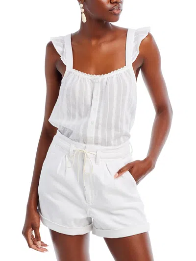 Paige Womens Button-down Lace Trim Tank Top In White