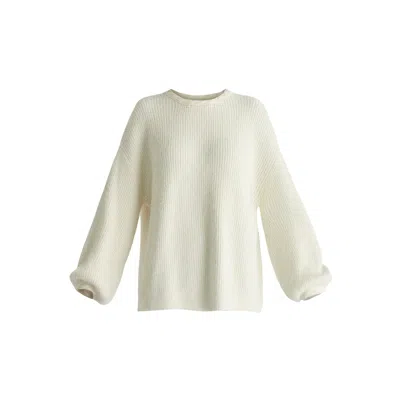 Paisie Women's Balloon Sleeves Jumper With Cable Details In White