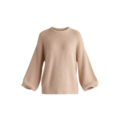 Paisie Women's Pink Balloon Sleeves Jumper With Cable Details In Blush