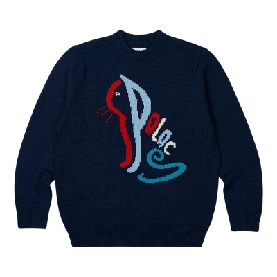 Pre-owned Palace Cat Knit 'navy' In Blue