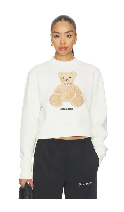 Palm Angels Bear Fitted Crew Sweatshirt In Off White & Brown