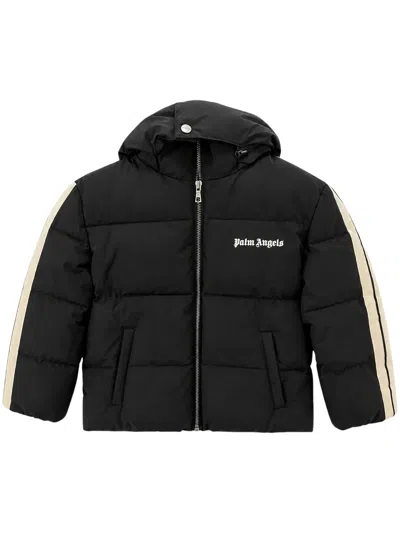 Palm Angels Boys Mini Logo Puffer Coat In Black