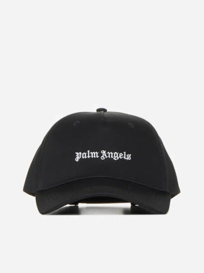 Palm Angels Classic Logo Cotton Baseball Cap In Black,off White