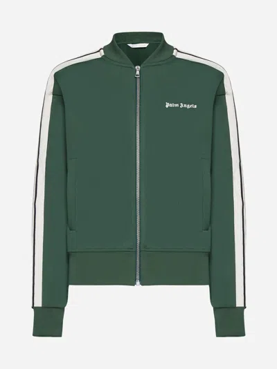 Palm Angels Jersey Track Jacket In Forest Green,off White
