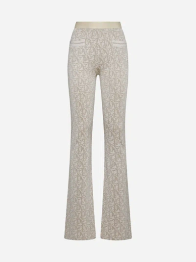 Palm Angels Lame' Monogram Jacquard Trousers In Off,white,beige