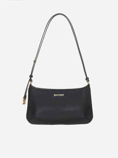 Palm Angels Leather Shoulder Bag In Black,gold