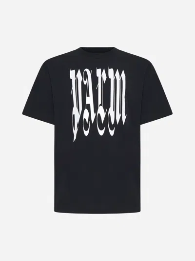 Palm Angels Logo Cotton T-shirt In Black,off White