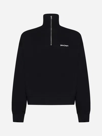 Palm Angels Logo High Neck Cotton Sweatshirt In Black,white