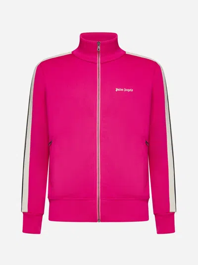 Palm Angels Logo Jersey Track Jacket In Fuchsia Fluo,off White