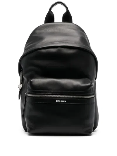 Palm Angels Logo-print Leather Backpack In Noir
