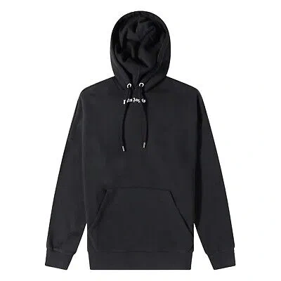 Pre-owned Palm Angels Over The Head Logo Hooded Sweatshirt Black In Black/white