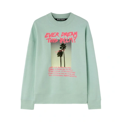 Pre-owned Palm Angels Palm Dream Crewneck 'mint/fuchsia' In Green