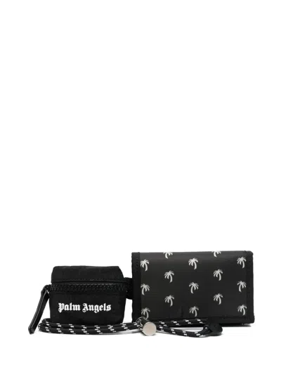 Palm Angels Palm Tree Print Lanyard Wallet In Schwarz