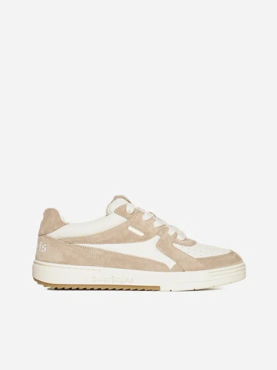 Palm Angels Palm University Canvas And Suede Sneakers In White,camel
