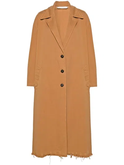 Palm Angels Raw Cut-hem Single-breasted Coat In Brown