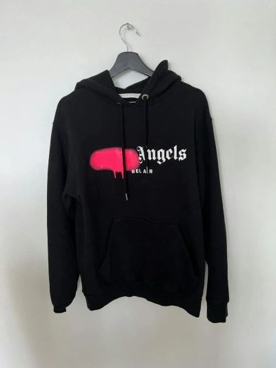 Palm Angels Unisex Pink Bel-Air Sprayed Logo Hoodie in Black sz M