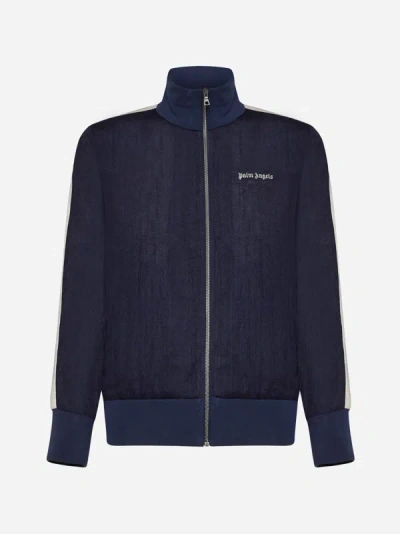 Palm Angels Track Linen Jacket In Navy Blue