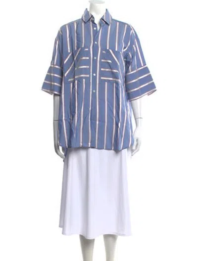 Pre-owned Palmer Harding Striped Short Sleeve Button-up Top In Blue