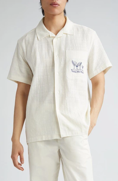 Palmes Martini Embroidered Cotton Camp Shirt In Off-white