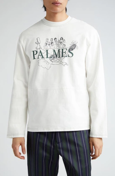 Palmes Stumble Long Sleeve Graphic T-shirt In Off-white