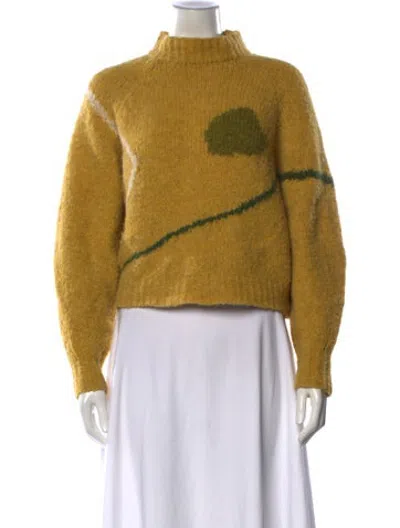 Pre-owned Paloma Wool Graphic Print Mock Neck Sweater In Yellow