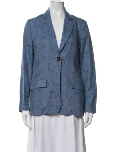Pre-owned Paloma Wool Linen Graphic Print Blazer In Blue