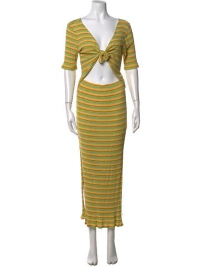 Pre-owned Paloma Wool Striped Long Dress In Yellow